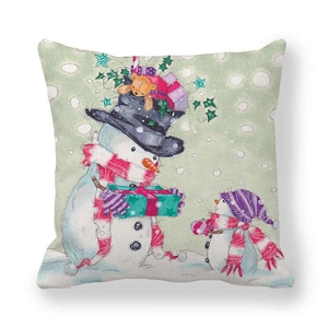 Christmas snowman pattern pillowcase in peach skin fabric with festive hand-drawn illustration