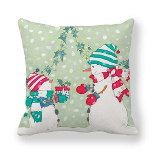 Detail of Christmas snowman peach skin pillowcase with soft winter festive illustration
