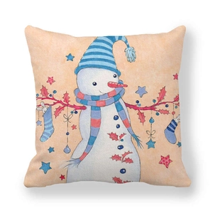 Square snowman pillowcase featuring watercolor illustration and soft peach skin fabric