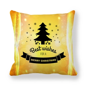 Close-up of a Christmas peach skin pillowcase with a yellow gradient and tree design