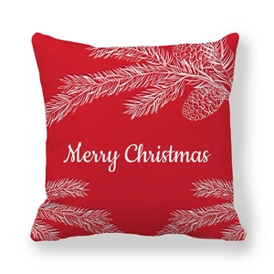 Detailed texture of red peach skin Christmas pillowcase with pine and Merry Christmas print