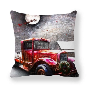 Christmas peach skin pillowcase with vintage red truck and winter snow scene art