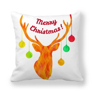 Fodera per cuscino natalizio con cervo geometrico e scritta Merry Christmas rossa