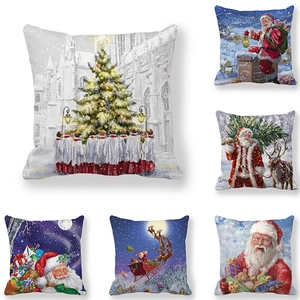 Housse De Coussin De Noël Père Noël Peau De Pêche Velours Carrée Taie D'Oreiller Décorative Pour Canapé