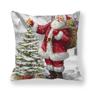 Housse de coussin en peau de pêche Père Noël avec scène décorative de fête de Noël