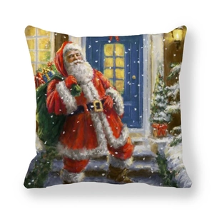 Housse de coussin Père Noël peinture à l'huile en peau de pêche décor de canapé