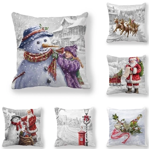 Christmas Series Peach Skin Velvet Pillowcase Festive Santa Snowman Winter Scene Cushion Cover For Sofa Holiday Home Decor