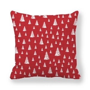 Red Christmas tree throw pillow cover with white polka dots and pine tree patterns