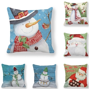 Festive Christmas Cushion Case Peach Skin Velvet Decorative Pillow Cover Cartoon Snowman Santa Winter Holiday Decor