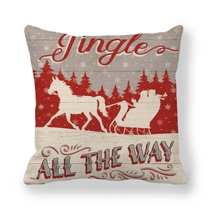 Christmas Peach Skin Cushion Cover with Reindeer Carriage and Jingle All The Way Print