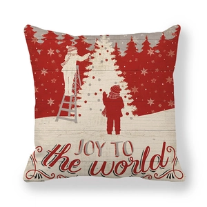 Christmas peach skin pillowcase with JOY TO the world text and festive tree pattern