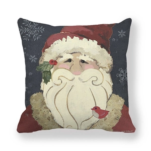 Square peach skin pillowcase featuring Santa Claus and bird with snowflake patterns