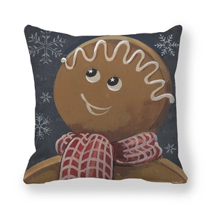 Christmas gingerbread man pillow case with snowflake pattern on navy blue fabric