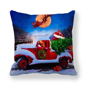 Christmas peach skin pillowcase featuring a red truck and golden retriever in snow
