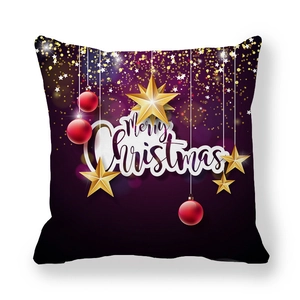 Lila Kissenbezug mit goldenen Sternen und Merry Christmas Druck für Weihnachten
