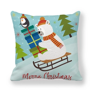 Christmas peach skin pillowcase with polar bear, penguin and Merry Christmas text