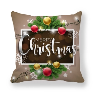 Detail of Christmas pillowcase with Merry Christmas text and festive ball ornaments