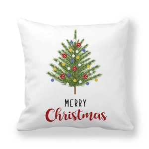 White Christmas tree peach skin pillowcase with colorful ornaments and Merry Christmas text