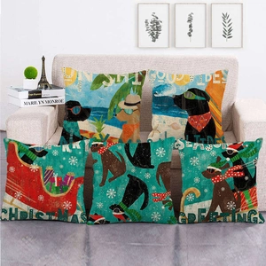 Christmas Dog Linen Pillow Case Nordic Minimalist Cartoon Dog Pattern Decorative Cushion Cover For Sofa Living Room Home Decor