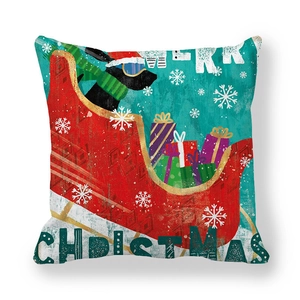 Christmas cartoon dog pillow cover with Merry Christmas text on white background