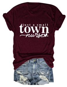 Burgundy nurse t-shirt and ripped denim shorts set with heart graphic print