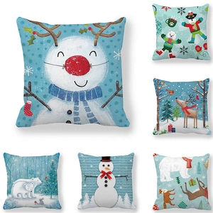 Housse De Coussin De Noël Bonhomme De Neige Renne Animal Peau De Pêche Velours Doux Décoration Maison Vacances D'Hiver