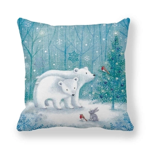 Housse de coussin de Noël avec ours polaires et sapin festif en tissu peau de pêche