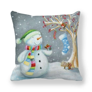 Housse de coussin de Noël en peau de pêche avec bonhomme de neige et animaux festifs