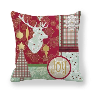 Christmas peach skin pillowcase with red reindeer and green plaid tree design