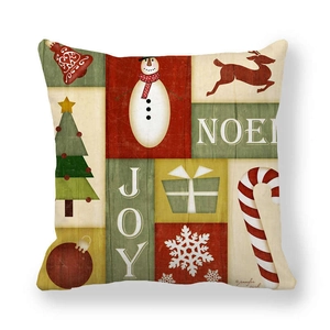 Christmas peach skin pillowcase with vintage patchwork snowman and reindeer designs