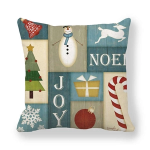 Detail of Christmas peach skin pillowcase with vintage snowman and elk patchwork texture