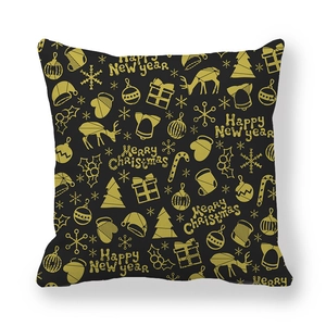 Detail of Christmas peach skin pillowcase with gold reindeer and snowflake patterns