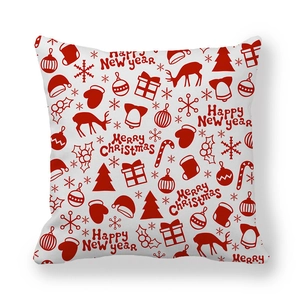 Christmas peach skin pillow case featuring red reindeer and tree patterns on white background