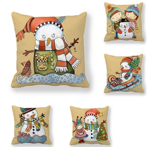 Snowman Cartoon Christmas Winter Throw Pillow Cover Peach Skin Velvet Decorative Cushion Case For Sofa Home Decor