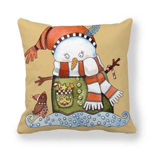 Christmas snowman and bird print on peach skin pillowcase for winter home decor