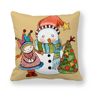 Christmas snowman and girl watercolor peach skin pillowcase for winter home decor