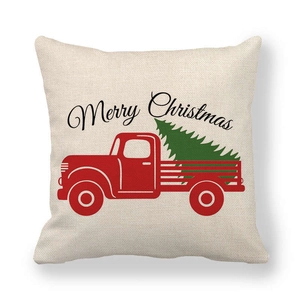 Merry Christmas peach skin pillowcase with vintage red truck and green tree pattern