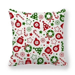 Christmas peach skin pillowcase with red and green holiday pattern of trees and snowflakes
