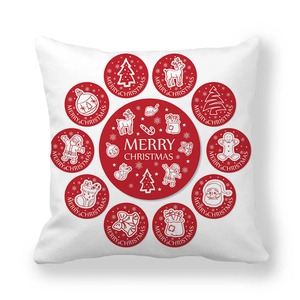 Detailaufnahme Kissenbezug aus Pfirsichhaut mit rotem Merry Christmas Festdruck