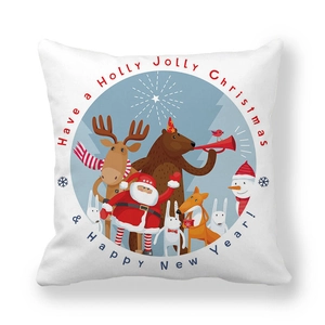 Detail von Weihnachts-Kissenbezug mit Weihnachtsmann- und Rentier-Motivdruck