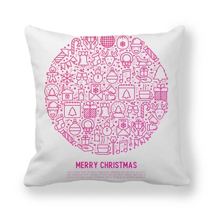 Weiße quadratische Weihnachtskissenhülle mit rosa Rentier- und Schneeflockenmotiven