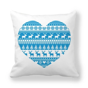 Weihnachts-Kissenbezug mit blauem nordischem Herzmuster, Rentier und Schneeflocken-Design