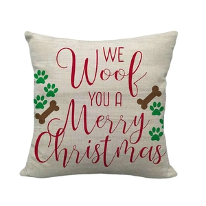Federa natalizia in lino con stampa a tema cane e scritta Merry Christmas