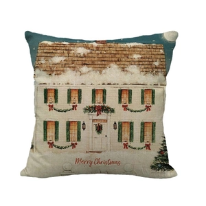 Housse de coussin de Noël en lin avec décor de neige et texte Merry Christmas