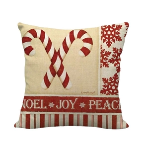Housse de coussin en lin de Noël avec cannes de bonbon rouges et imprimé festif Noel