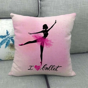 Linen pillow cover featuring a ballerina silhouette and I Heart Ballet text detail