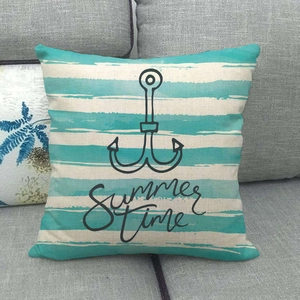 Maritieme kussensloop van katoen en linnen met ankerprint en Summer Time typografie
