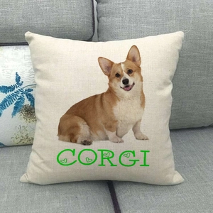 Quadratischer Kissenbezug aus Leinen mit Corgi-Hundemotiv für gemütliche Sofadekoration