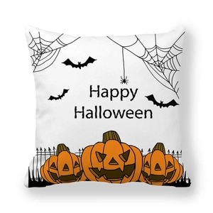 Halloween pumpkin pillowcase with Happy Halloween text, bats and spider webs design