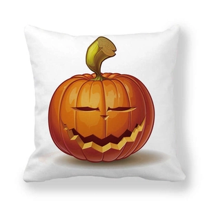 Detail of Jack-o'-lantern print on white plush peach skin throw pillow case cover